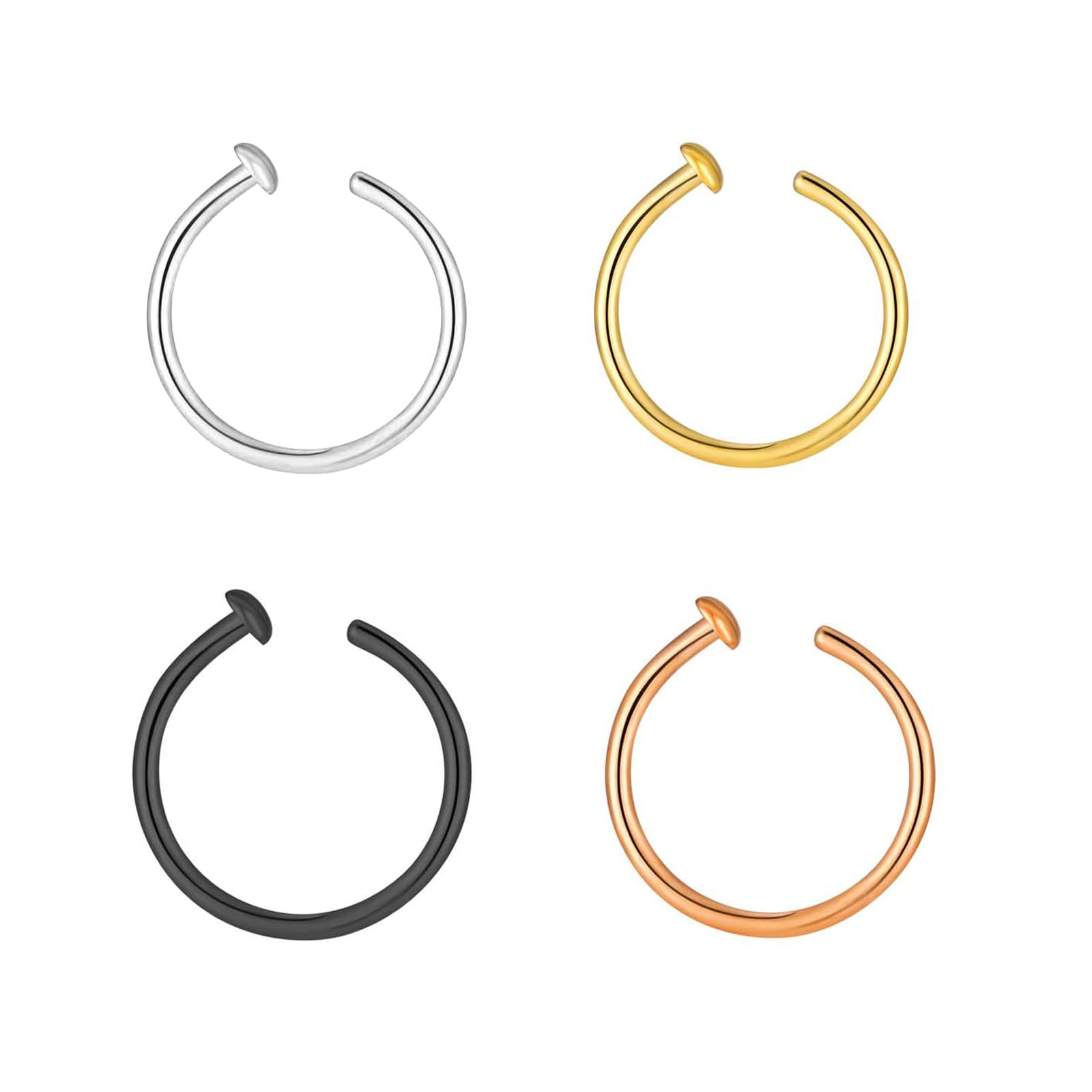 14k Gold Plated Thin Nose Ring Hoop Set for Women, 8mm Fake Nose Hoop Rings Adjustable Nostril Piercing Jewelry
