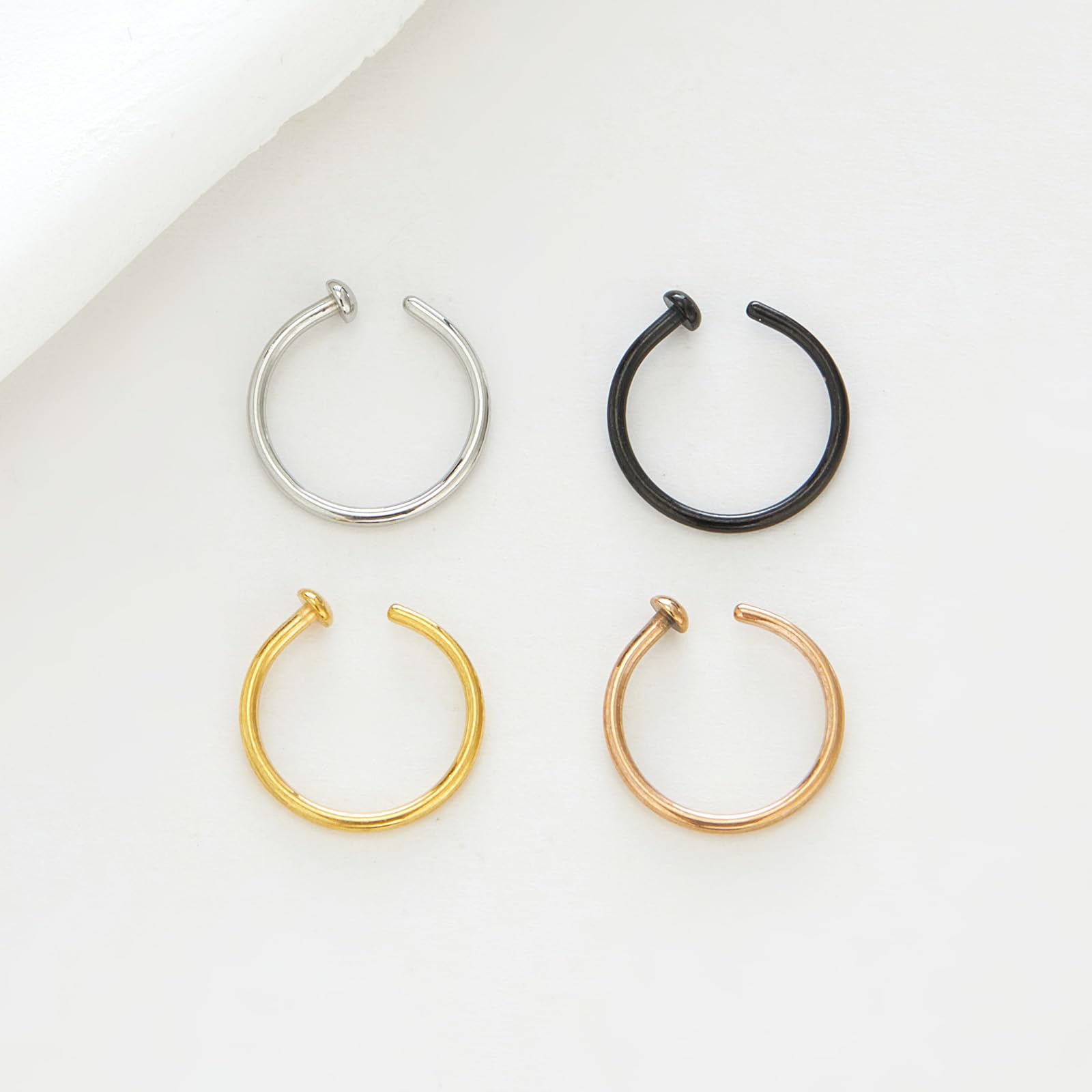 14k Gold Plated Thin Nose Ring Hoop Set for Women, 8mm Fake Nose Hoop Rings Adjustable Nostril Piercing Jewelry - Image 2